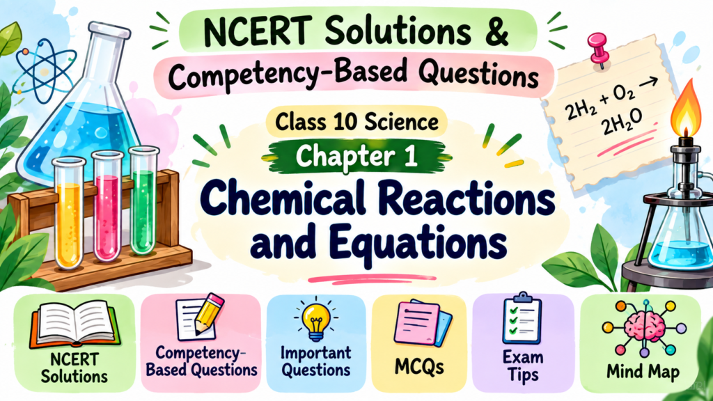 NCERT Solutions and competency-based questions for Class 10 Science Chapter 1 Chemical Reactions and Equations.